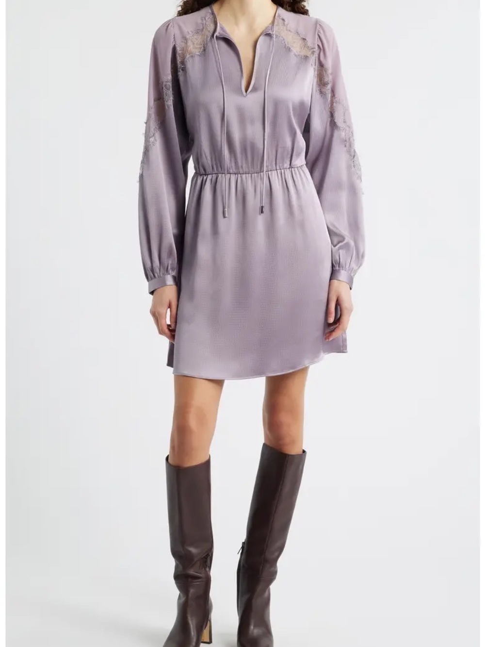 HUGO BOSS Dlassys Long Sleeve Satin&Lace Dress